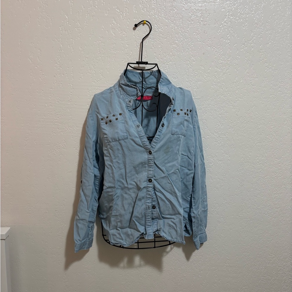 Girls' Light Blue Denim Jacket with Stud Accents